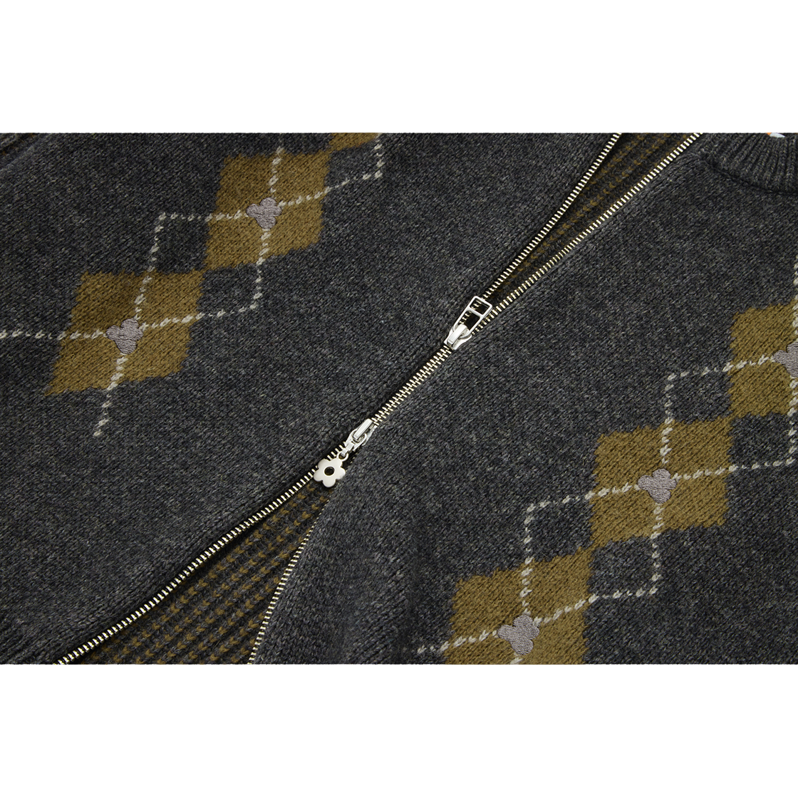 꼬떼 아가일 투 톤 리브드 집업 니트 차콜(COTTE Argyle Twotone Ribbed Zipup Knit Charcoal) - 5