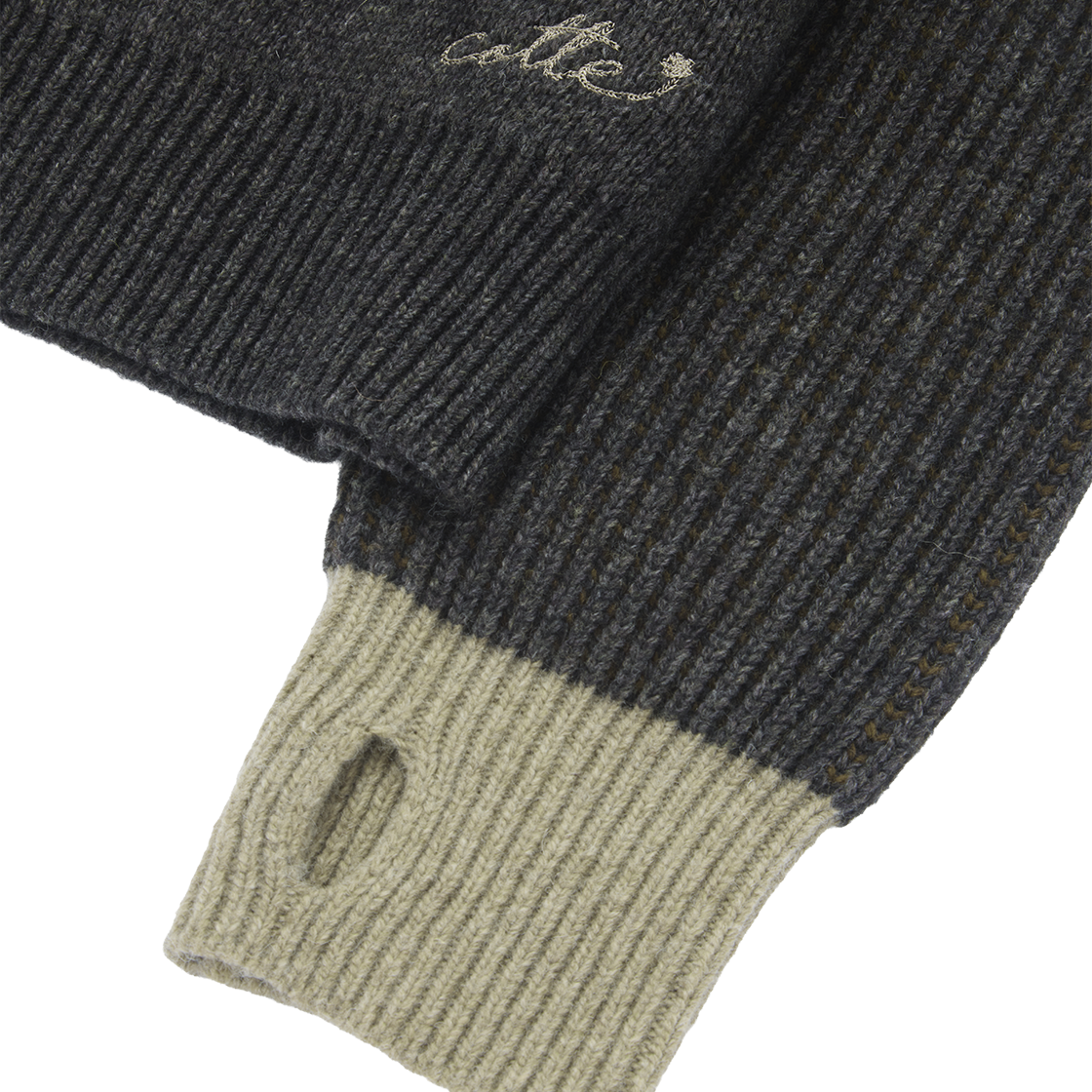 꼬떼 아가일 투 톤 리브드 집업 니트 차콜(COTTE Argyle Twotone Ribbed Zipup Knit Charcoal) - 4