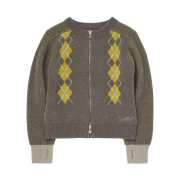 COTTE Argyle Twotone Ribbed Zipup Knit Brown