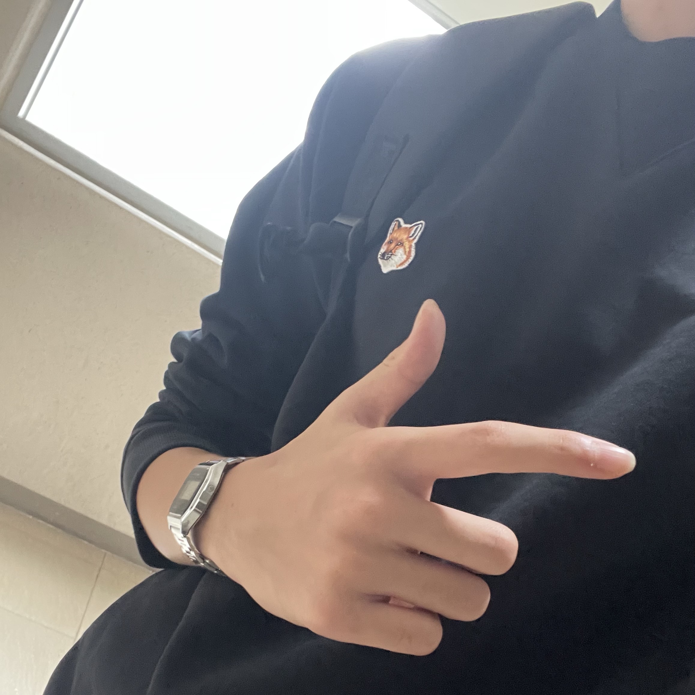 Maison Kitsune Fox Head Patch Classic Sweatshirt Black, Casio A-158WA-1 착용 스타일