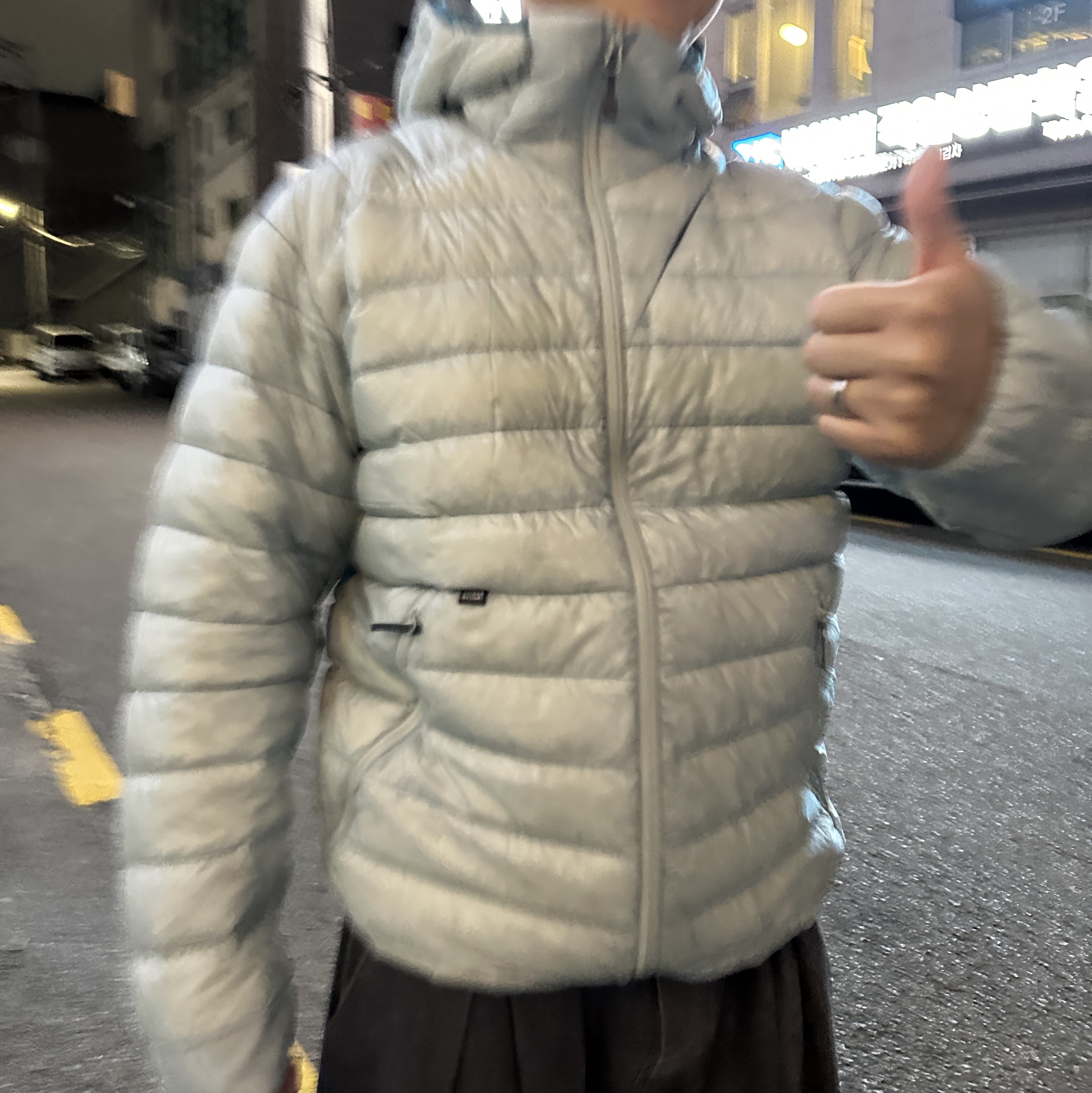 SIERRA DESIGNS Muir Lightweight Goose Down Hooded Jacket Light Grey 착용 스타일