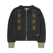 COTTE Argyle Twotone Ribbed Zipup Knit Charcoal