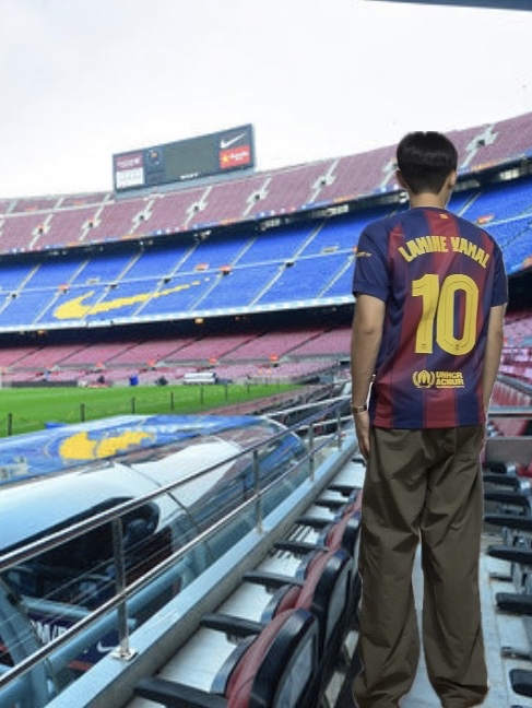 Nike FC Barcelona 2025/26 Stadium Home Dri-Fit Football Replica Jersey Deep Royal Blue Noble Red (Non Marking Ver.) 착용 스타일 - 2