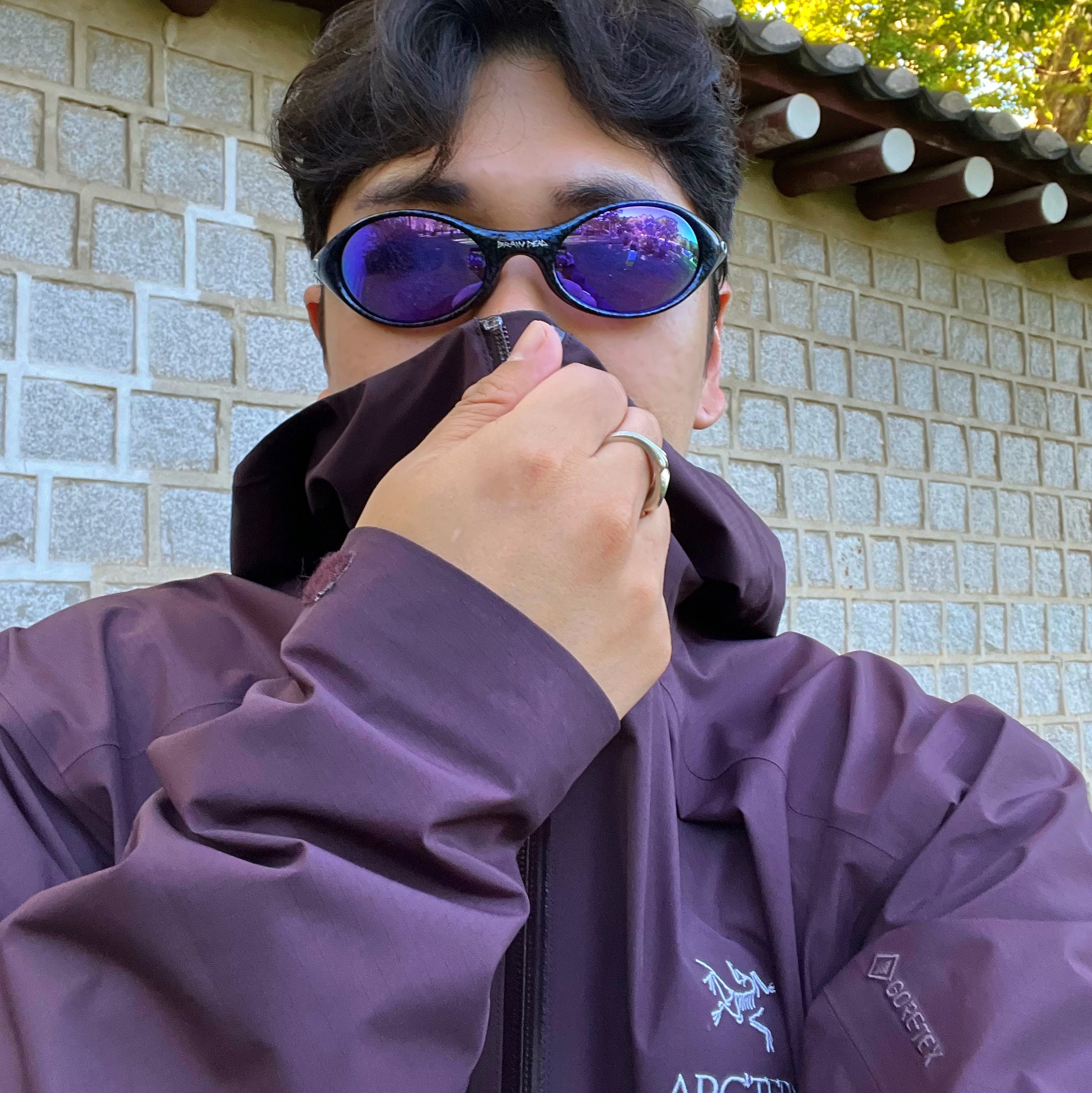 Oakley x Brain Dead Eye Jacket Prizm Violet Lenses, Arc'teryx Zeta SL Jacket Phantasm Flux 착용 스타일 - 1