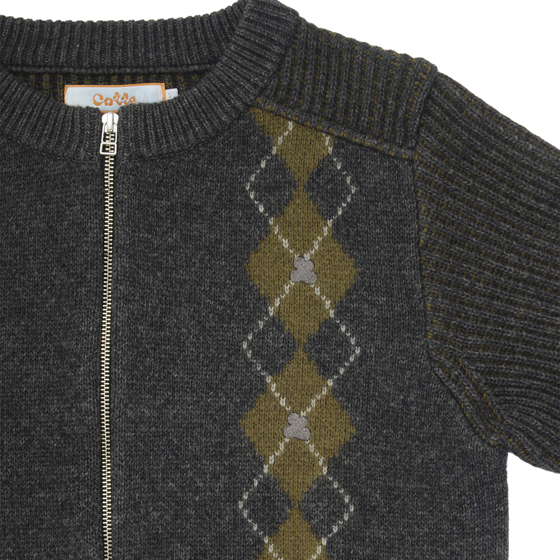 꼬떼 아가일 투 톤 리브드 집업 니트 차콜(COTTE Argyle Twotone Ribbed Zipup Knit Charcoal) - 3