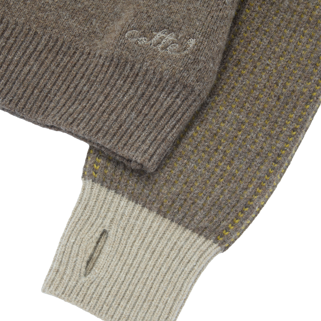 꼬떼 아가일 투 톤 리브드 집업 니트 브라운(COTTE Argyle Twotone Ribbed Zipup Knit Brown) - 4