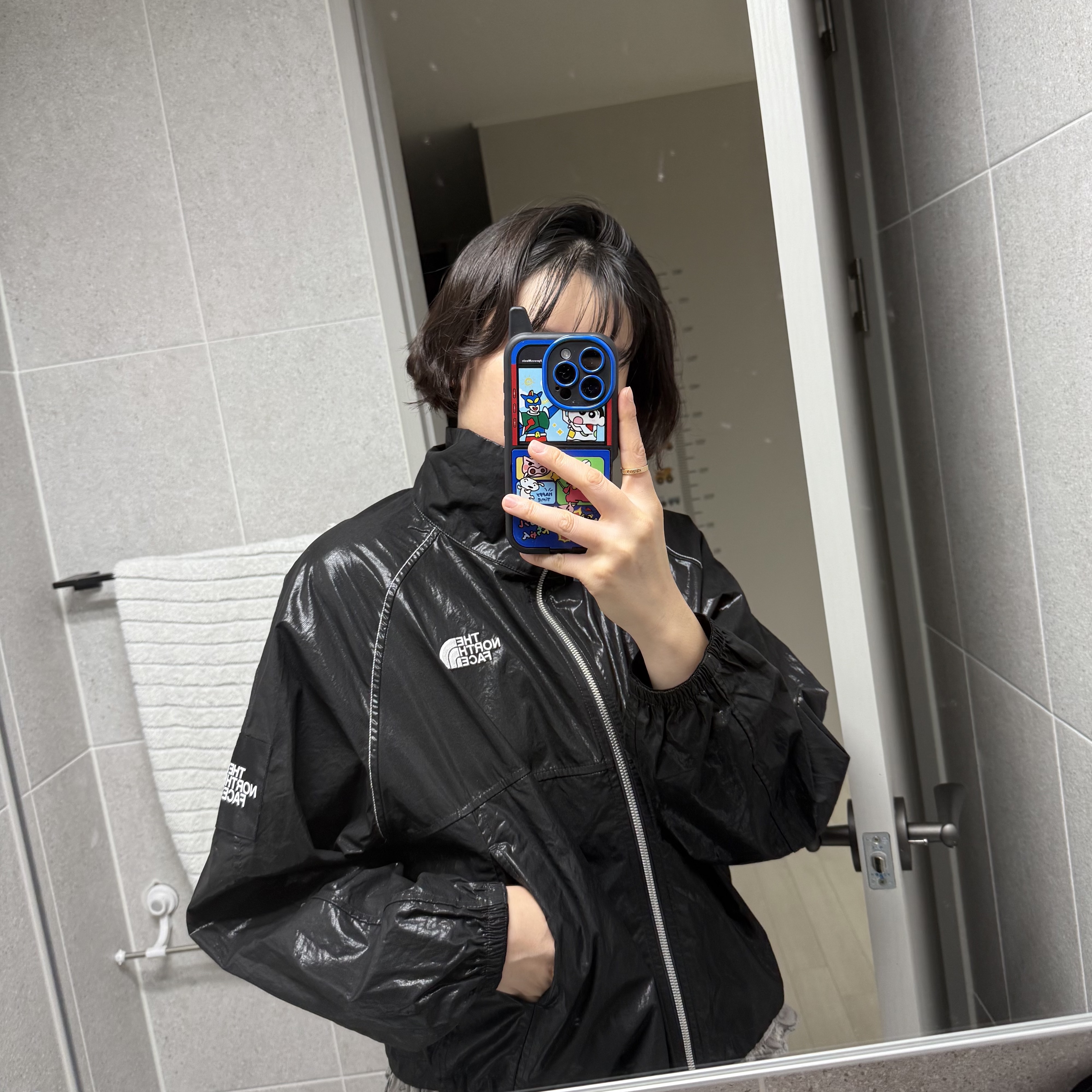 (W) The North Face White Label Novelty Olema Jacket Black 착용 스타일