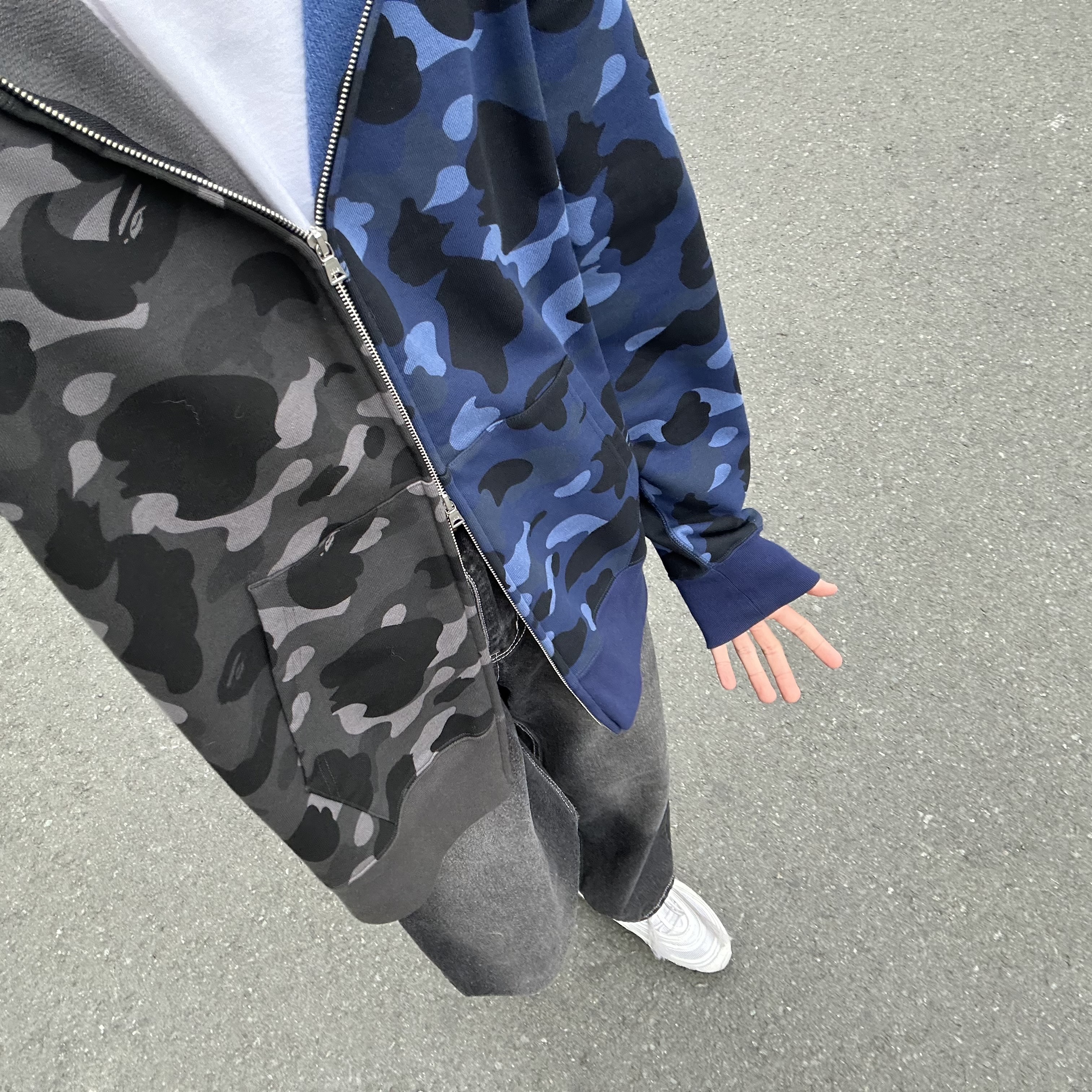 BAPE Color Camo Separate Shark Full Zip Hoodie Black Navy 착용 스타일