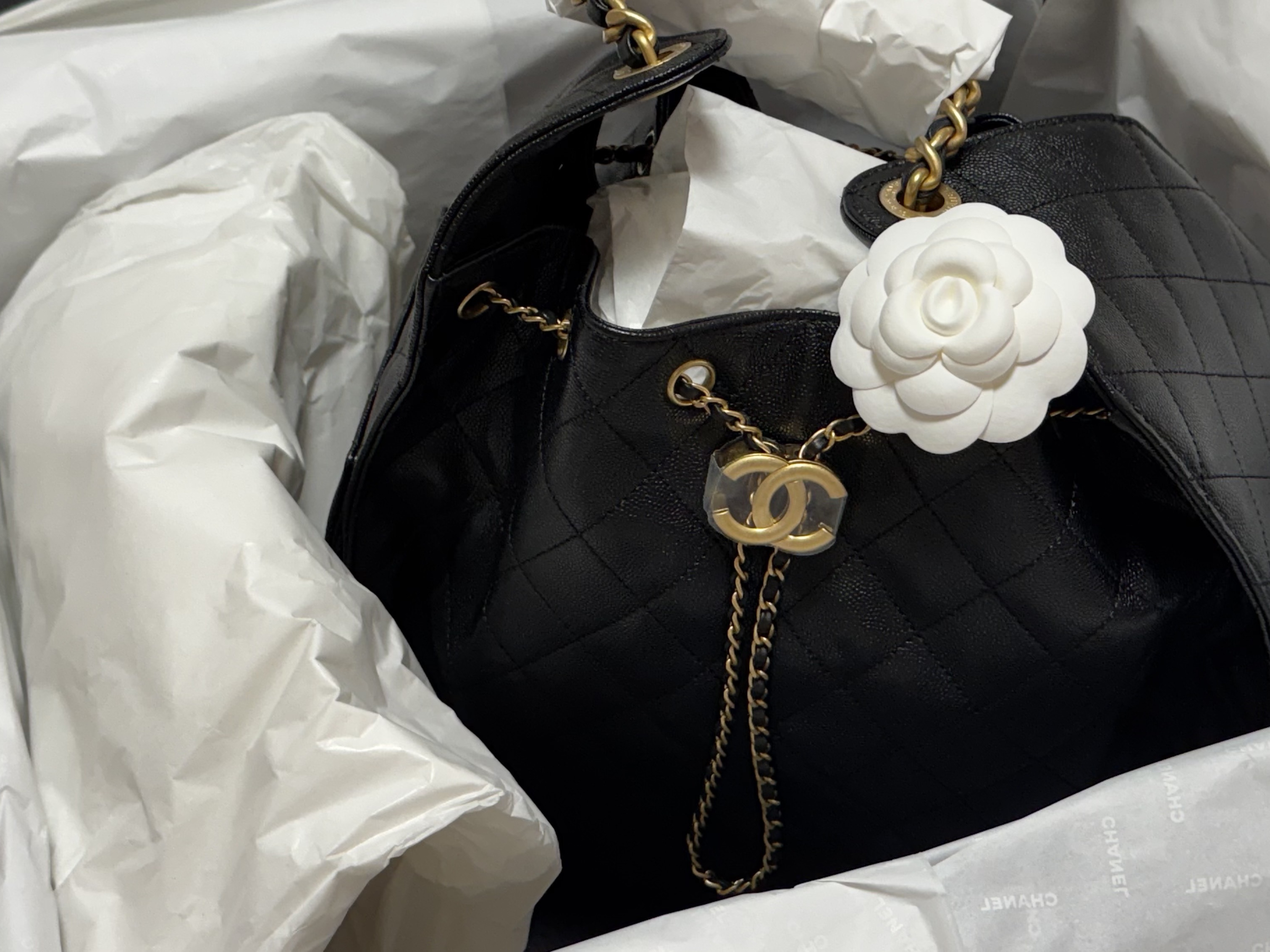 Chanel 25 Medium Handbag Grained Calfskin & Gold Black, Chanel 25 Small Handbag Grained Calfskin & Gold Black 착용 스타일