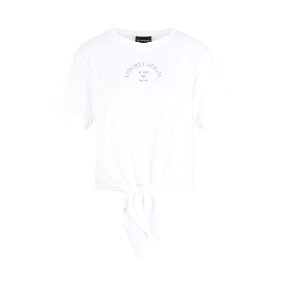 EW000894AF12567U0002 (W) Emporio Armani Lightweight Jersey T-Shirt with Knot White