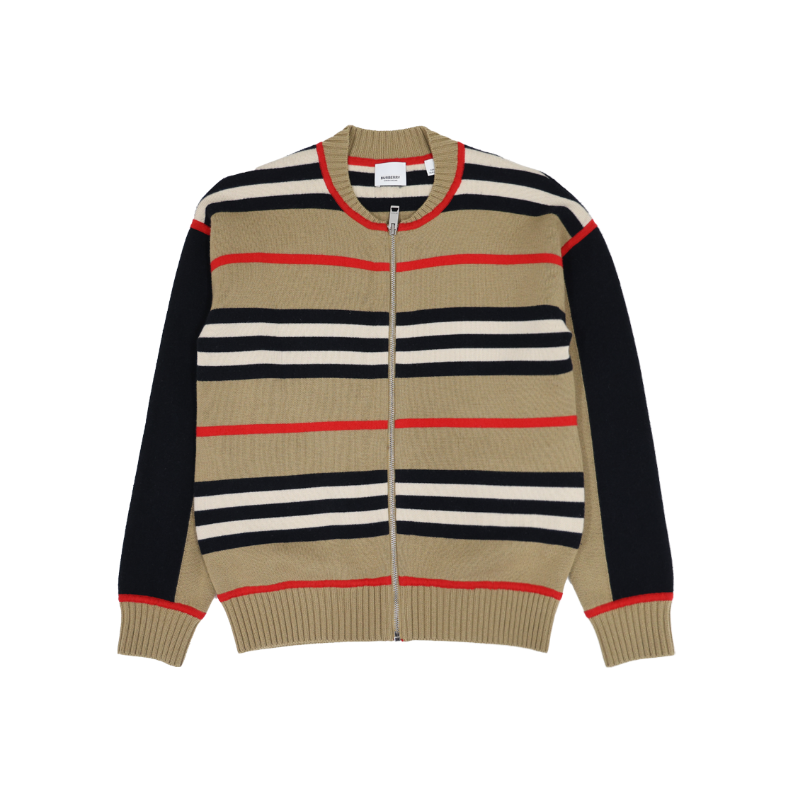 ITDW8NS3LALM Burberry Kids Icon Stripe Zip Up Cardigan in Wool Beige