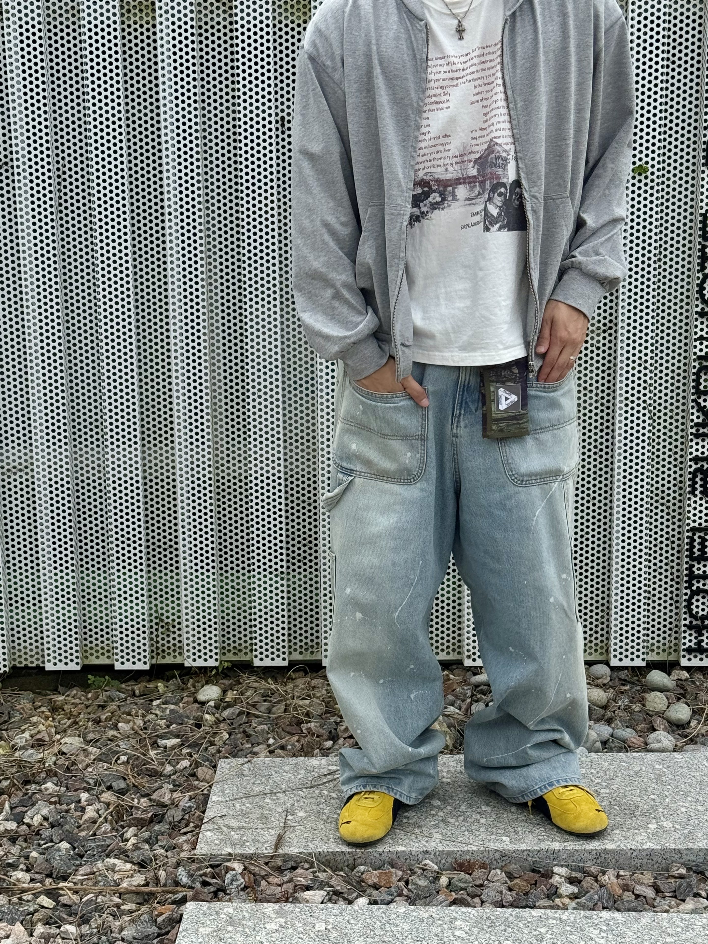 Puma Speedcat OG Pele Yellow Puma Black, Project G/R Backward Carpenter Pants Blue 착용 스타일 - 4