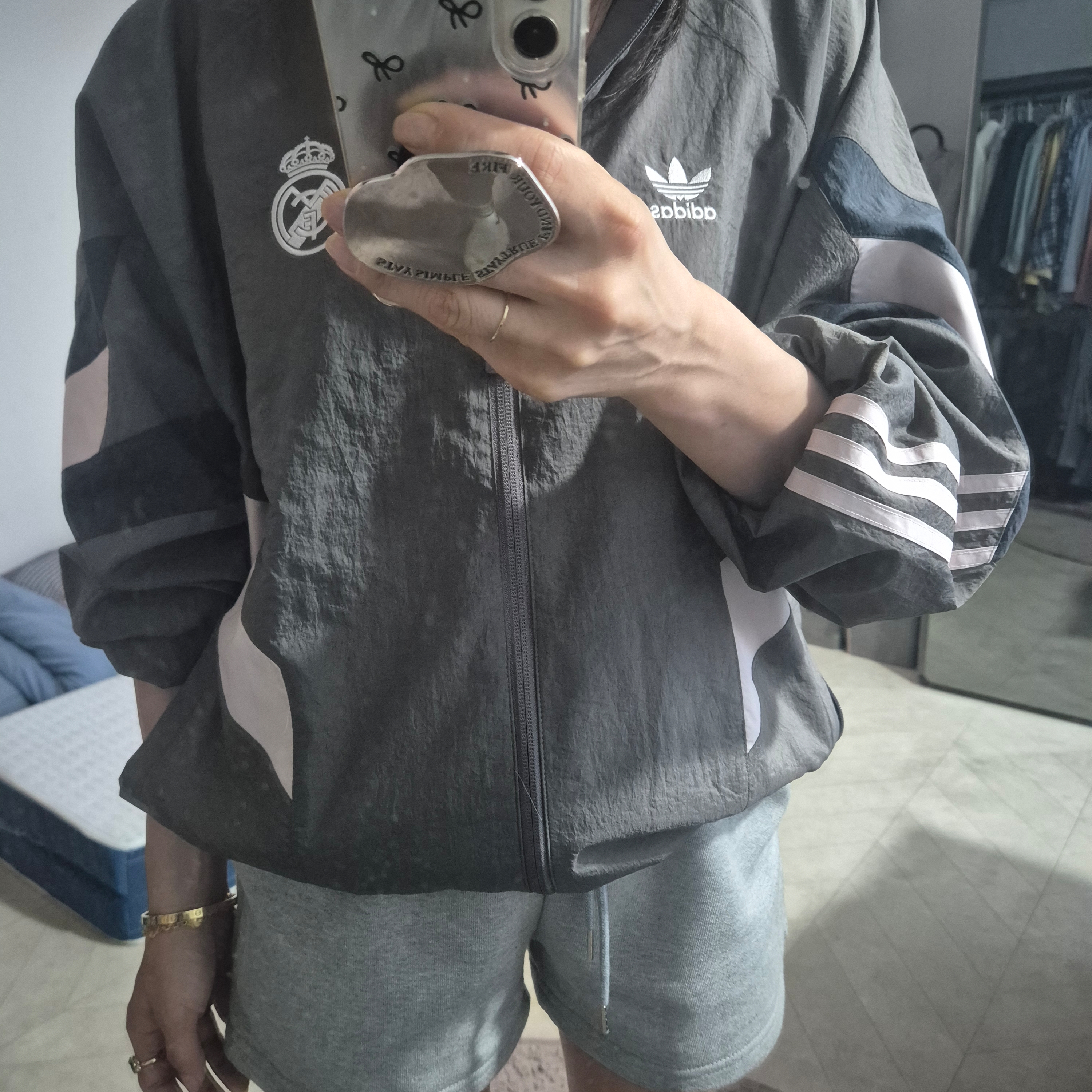 Adidas Real Madrid Originals Track Top Charcoal Grey - KR Sizing 착용 스타일