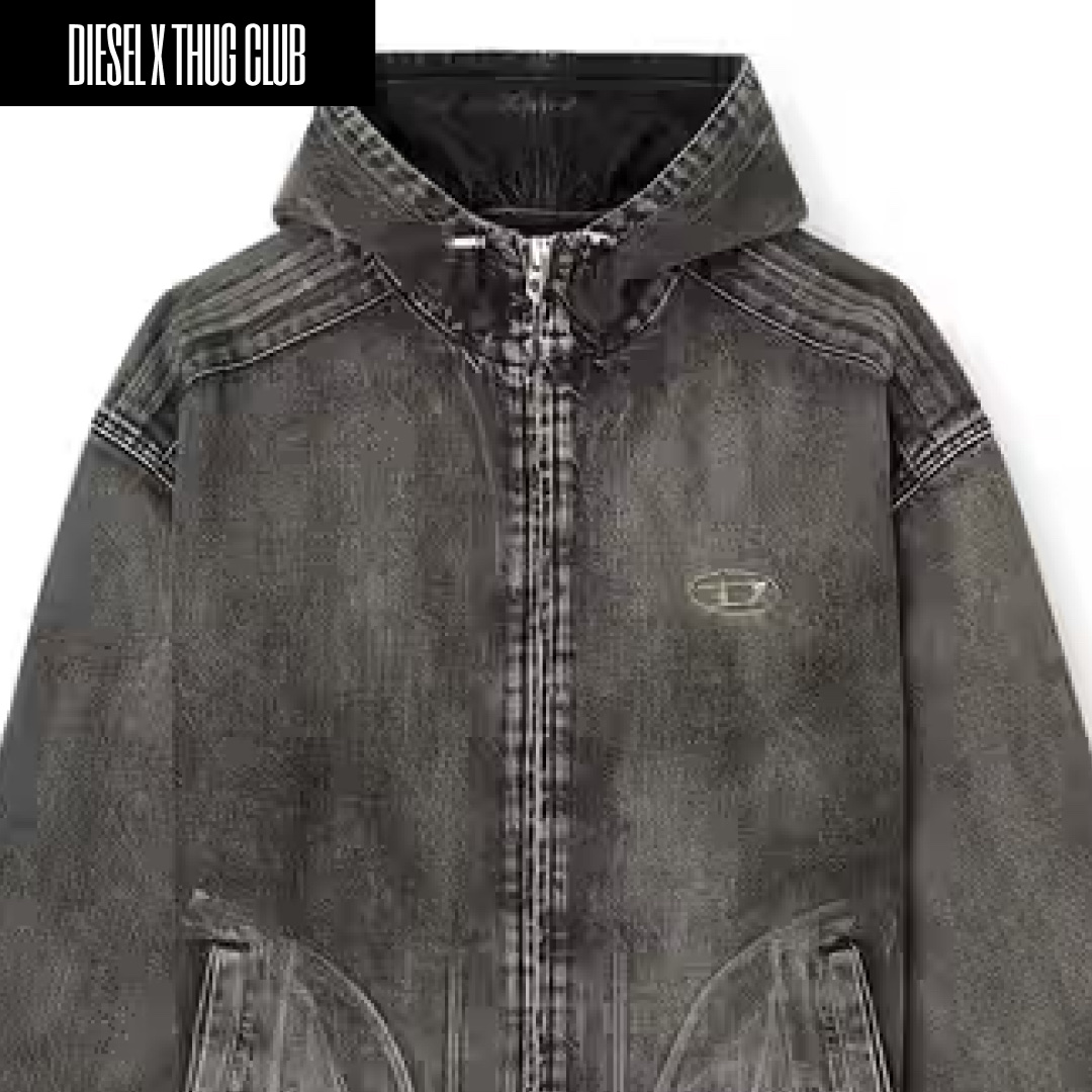 Diesel x Thug Club W Thug Puppy Hood Jacket Brown Green, Diesel x Thug Club S Thug Hoodie Black 착용 스타일 - 4