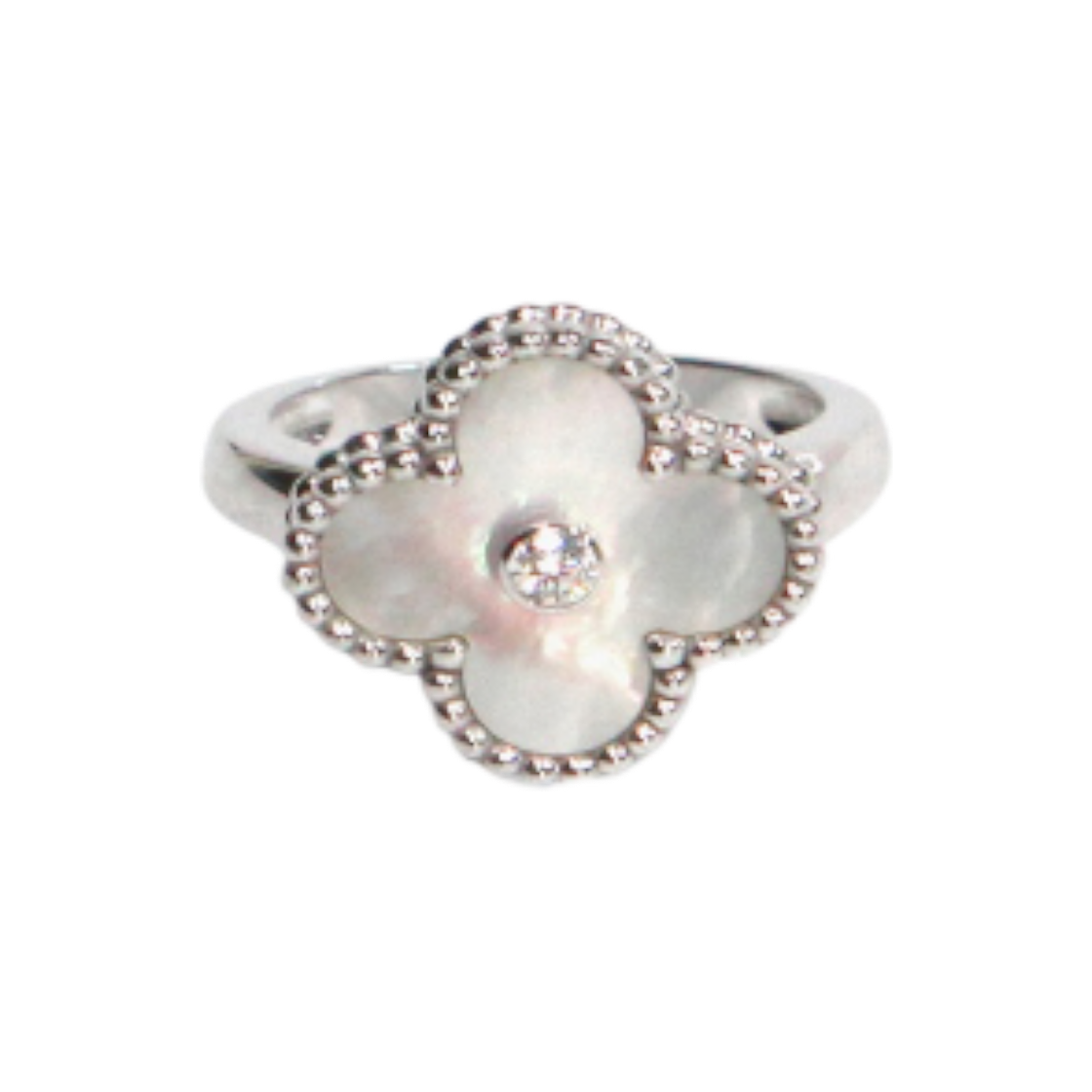 IT6OJ7GVIC6O Van Cleef & Arpels Vintage Alhambra Ring 18K White Gold Size 48