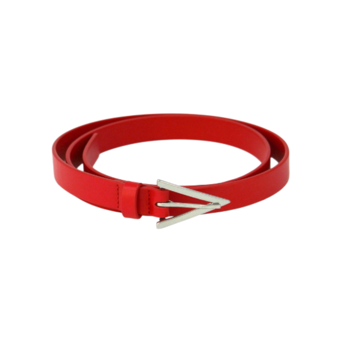 보테가 베네타 트라이앵글 레드 레더 실버 벨트 A-B29131(Bottega Veneta Triangle Red Leather Silver Belt)