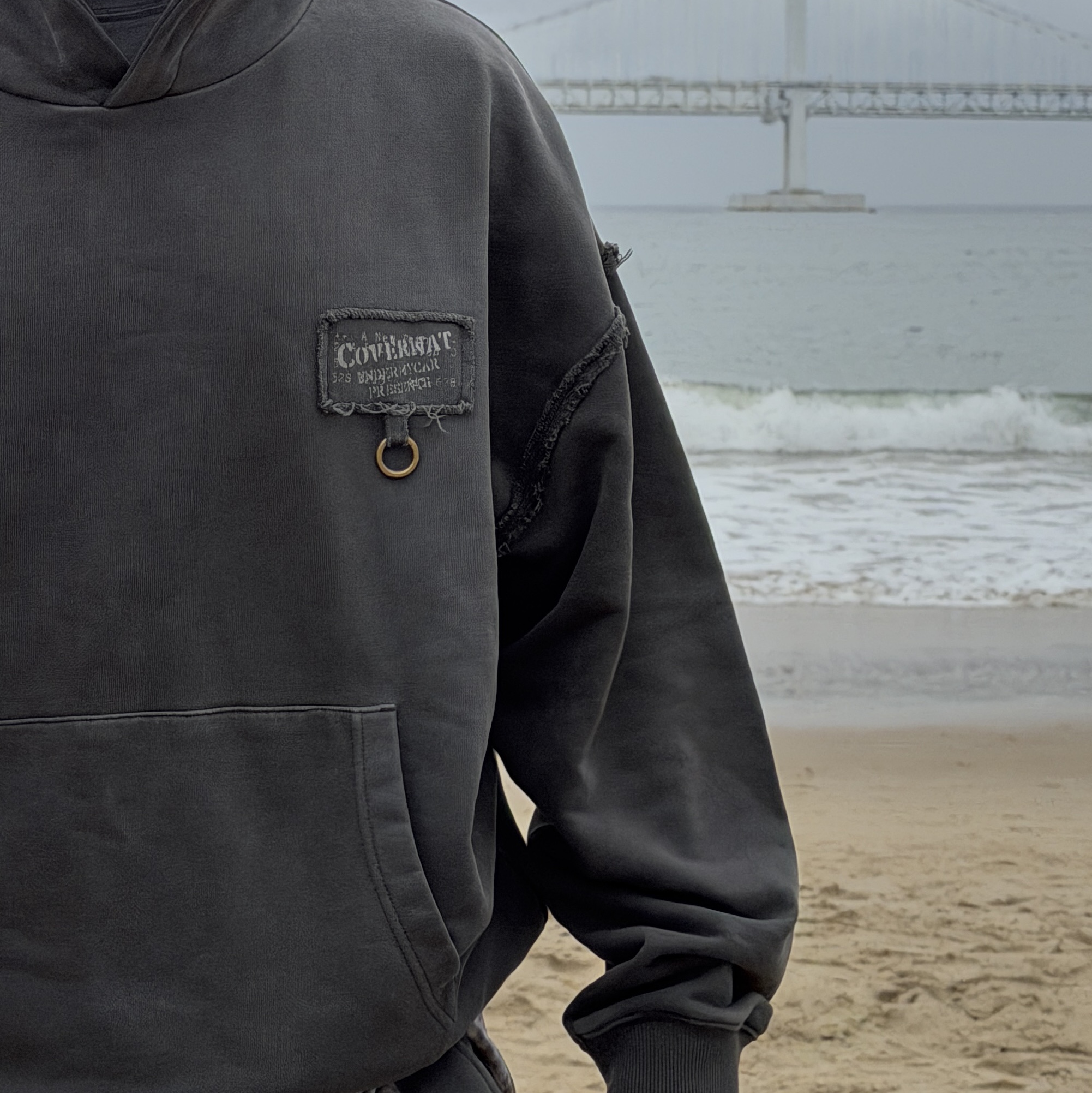 Covernat X Undermycar Destroyed Patch Sweatshirt Charcoal, Covernat X Undermycar Destroyed Patch Sweatpants Charcoal 착용 스타일 - 5