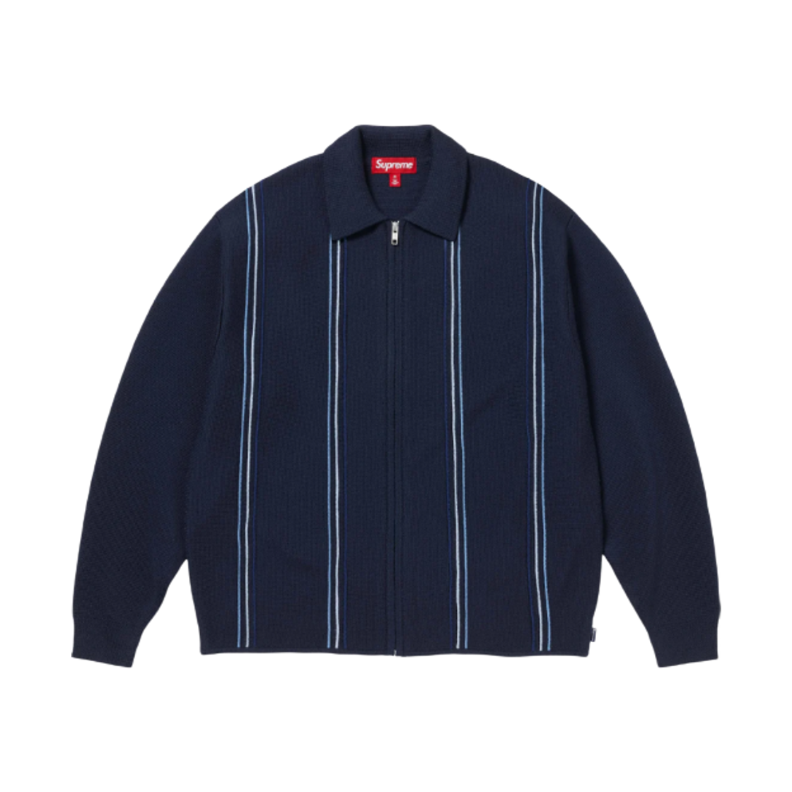 슈프림 스트라이프 집업 폴로 스웨터 네이비 - 25FW(Supreme Stripe Zip Up Polo Sweater Navy - 25FW) - 1