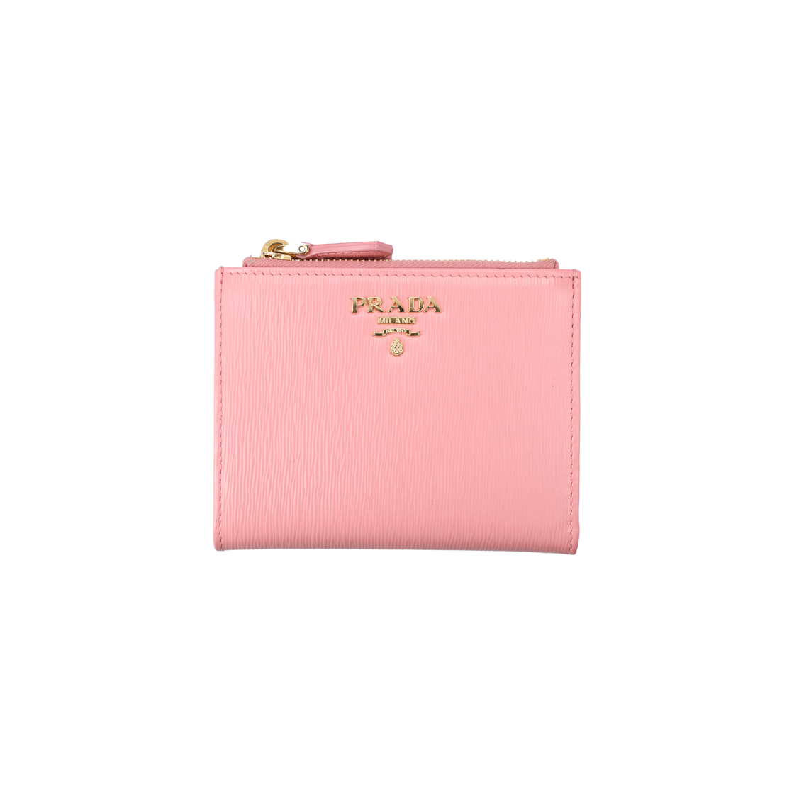 IT7MHHJJKIWK Prada Vitello Saffiano Leather Wallet in Pink with Gold Accents
