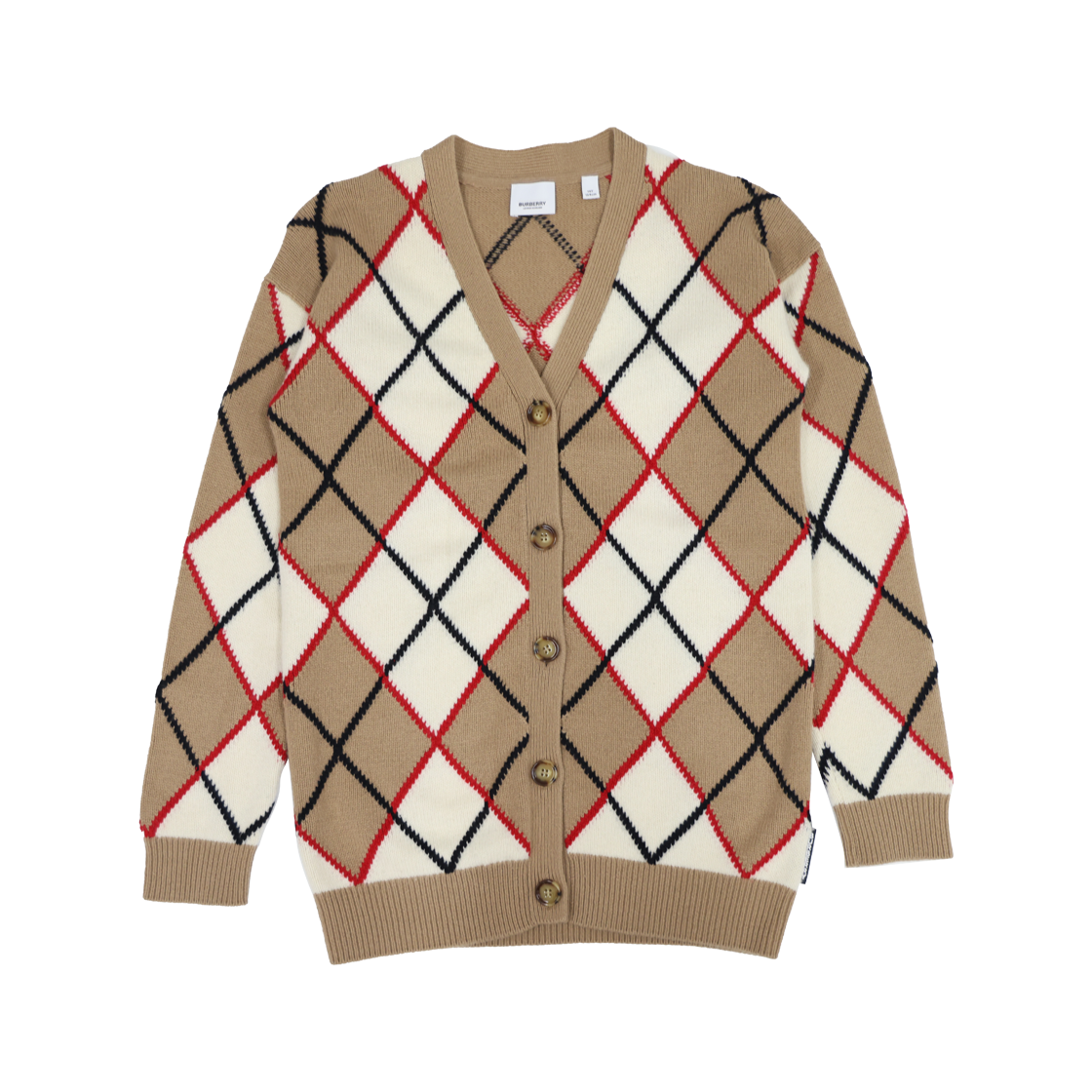 ITOG4C848OB5 Burberry Kids Argyle Intarsia Cardigan Beige