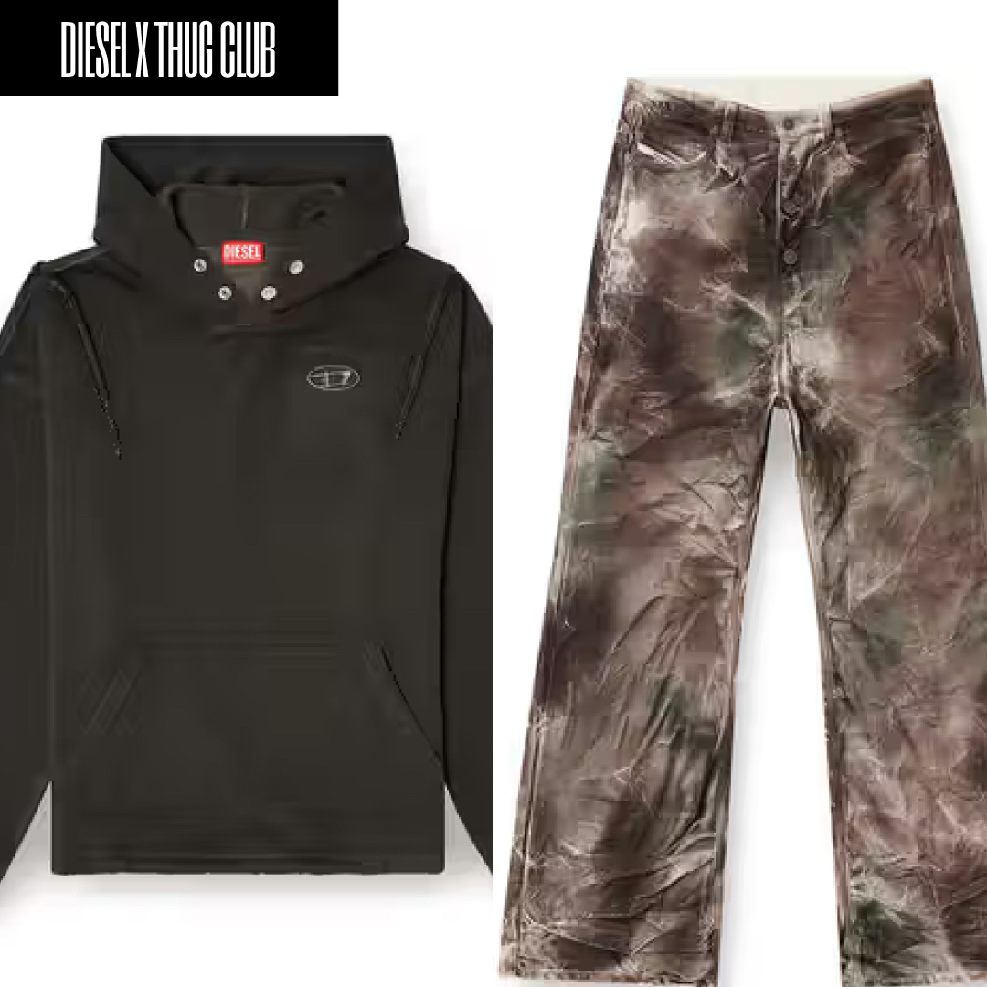 Diesel x Thug Club W Thug Puppy Hood Jacket Brown Green, Diesel x Thug Club S Thug Hoodie Black 착용 스타일 - 3