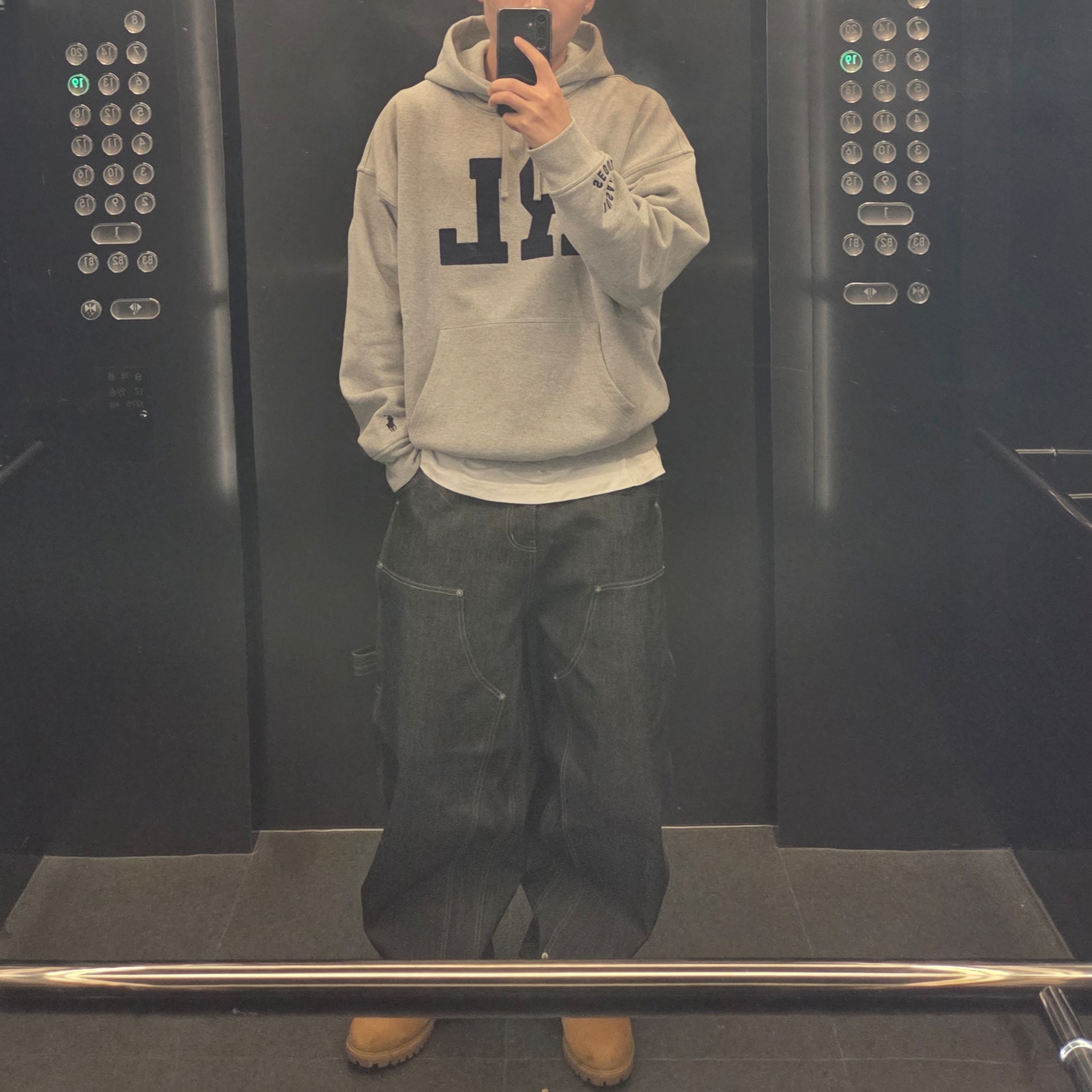GRAILZ x KOIN SEOUL Carpenter Raw Denim Pants Indigo, Timberland Premium 6 inch Waterproof Boot Wheat Nubuck - Wide 착용 스타일