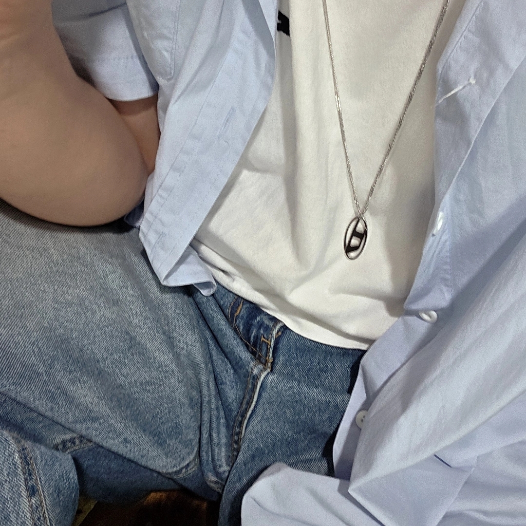 Diesel Dx1534 Stainless Steel Chain Necklace Silver 착용 스타일