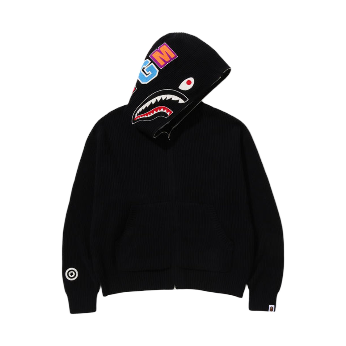베이프 샤크 풀 집 니트 후드 블랙