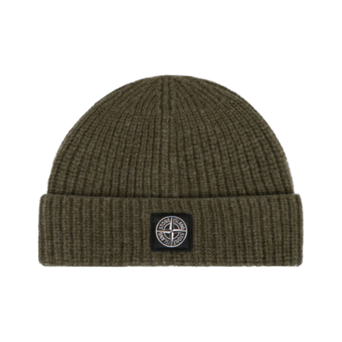 K2S15N1000-12S00B4-V0054 Stone Island N100012 Light RWS Geelong Wool Beanie with Compass Patch and Ribbed Cuff Military Green - 25FW
