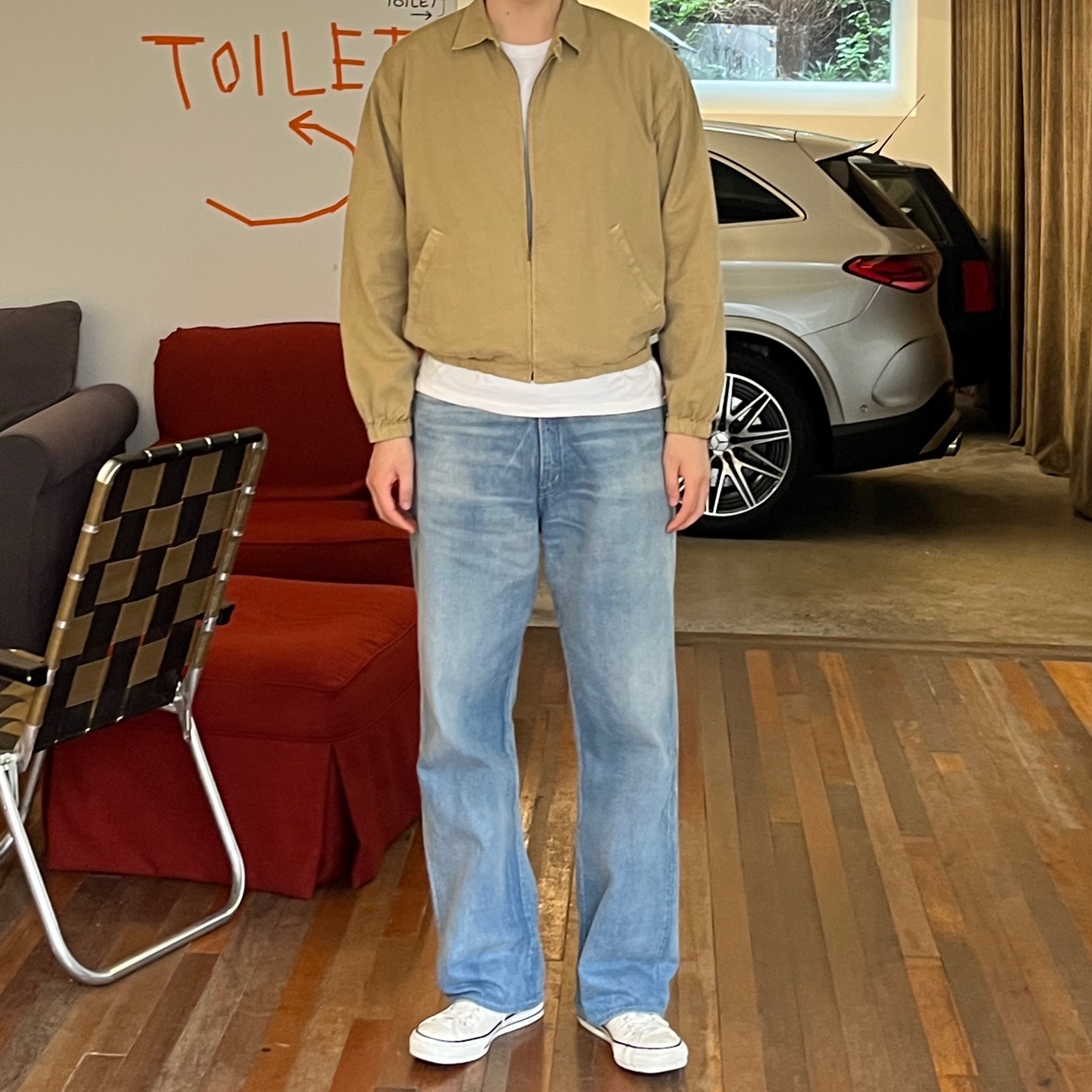 Auralee Product Dyed Finx Gabardine Swing Top Dyed Beige 착용 스타일