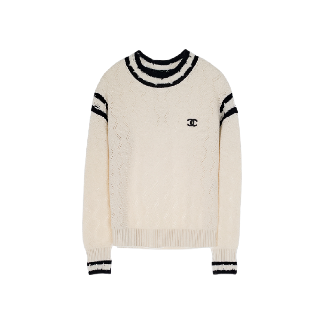 IT6AT9WRGMNA Chanel 22C Cashmere Pullover Sweater 34 Ivory/Black (5ET1704)