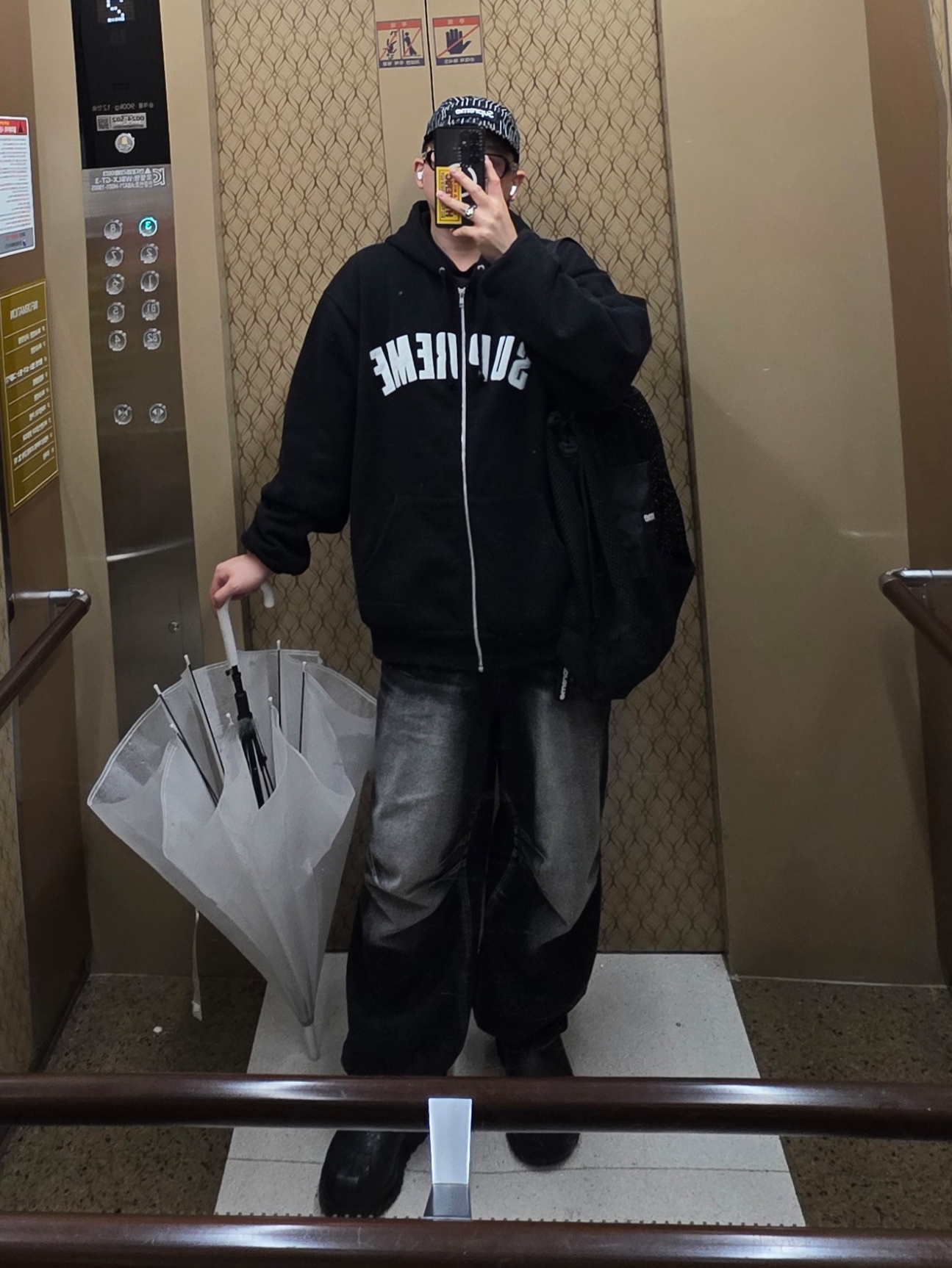 Supreme Arc Thermal Lined Zip Up Hooded Sweatshirt Black - 24FW, Supreme Military Camp Cap Black Raindrop - 24FW 착용 스타일