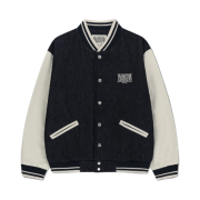 Marithe Francois Girbaud Classic Logo Embroidery Denim Varsity Jacket Navy