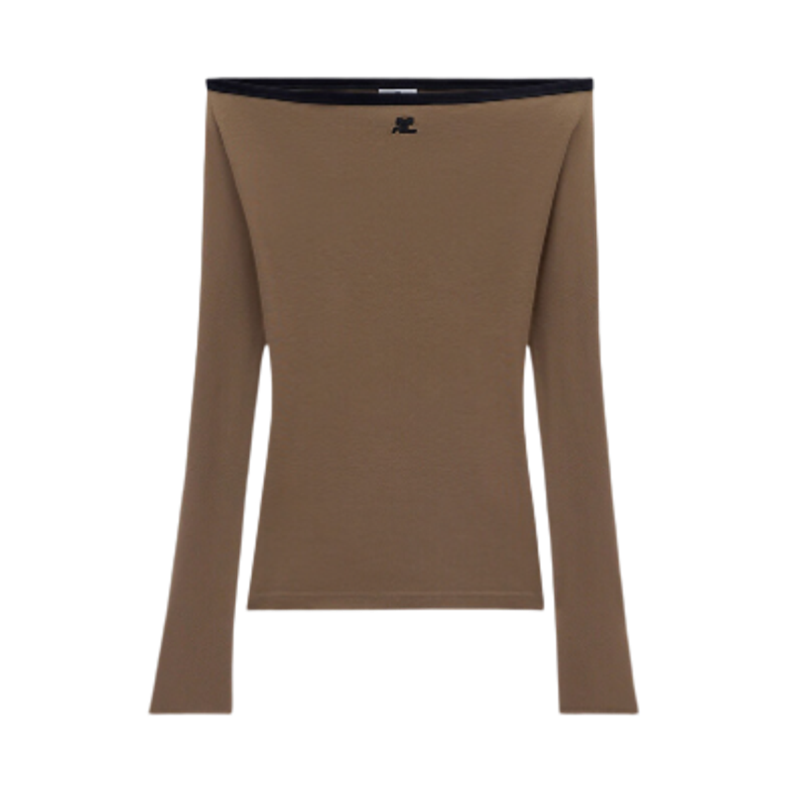 224JTO306JS0070B133 (W) Courreges Cotton Boat Neck Top Camouflage Green Black