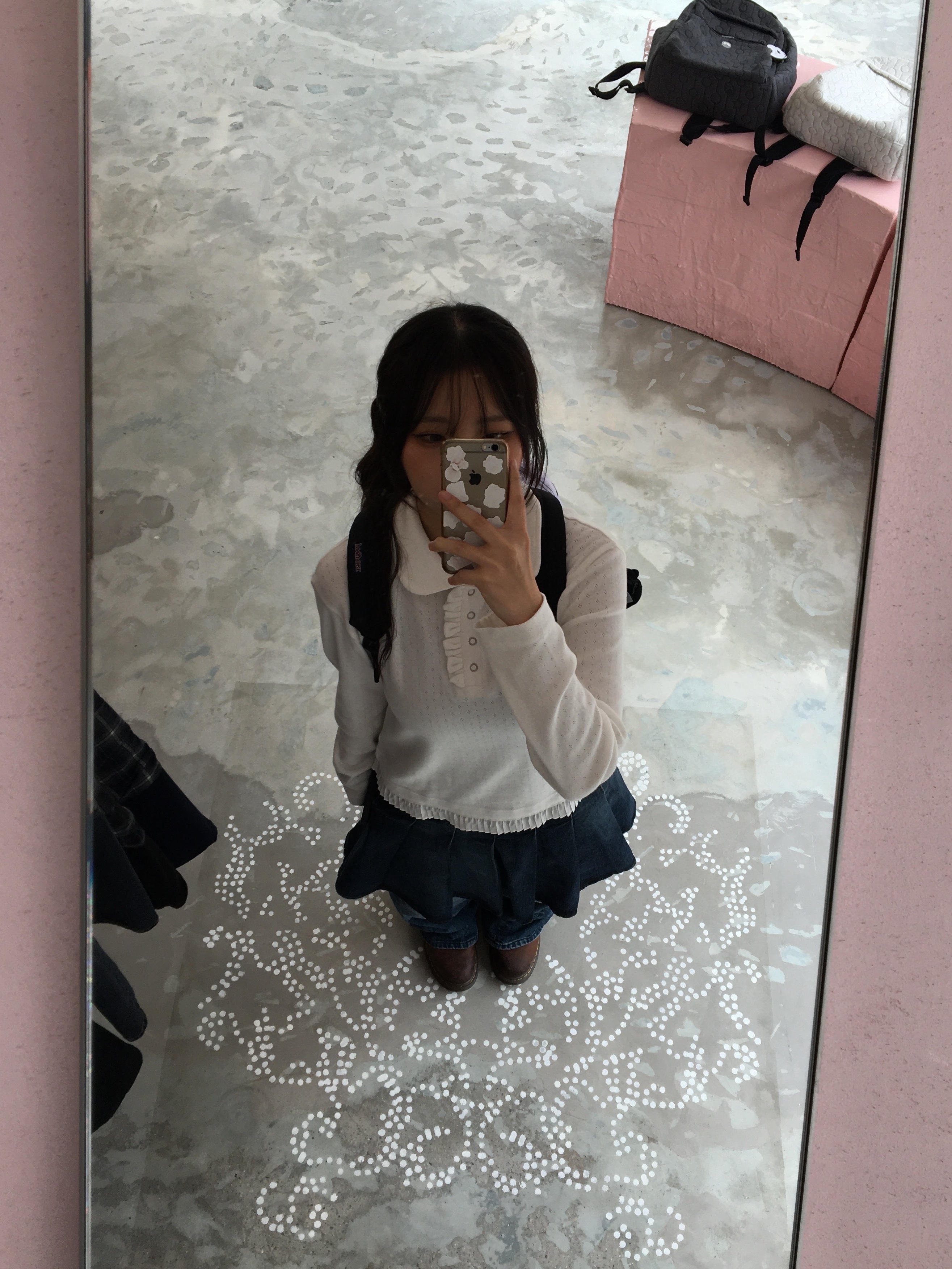 AEAE Check Patchwork Denim Pants Ash Blue, COYSEIO Deep Denim Pleats Skirt Navy 착용 스타일 - 2