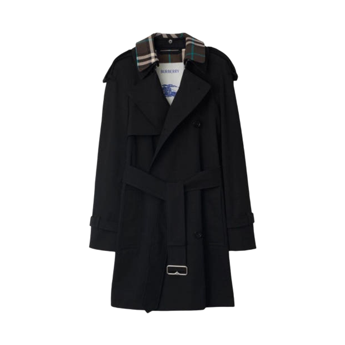 8096563 (W) Burberry Detachable Collar Gabardine Trench Coat Black