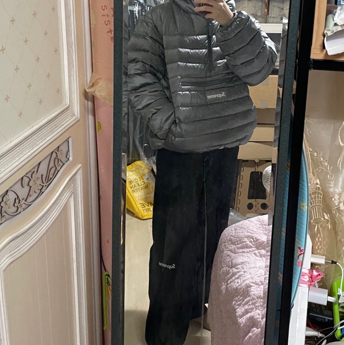 Supreme Micro Down Half Zip Hooded Pullover Silver - 25FW, Supreme Polartec Pants Black - 23FW 착용 스타일