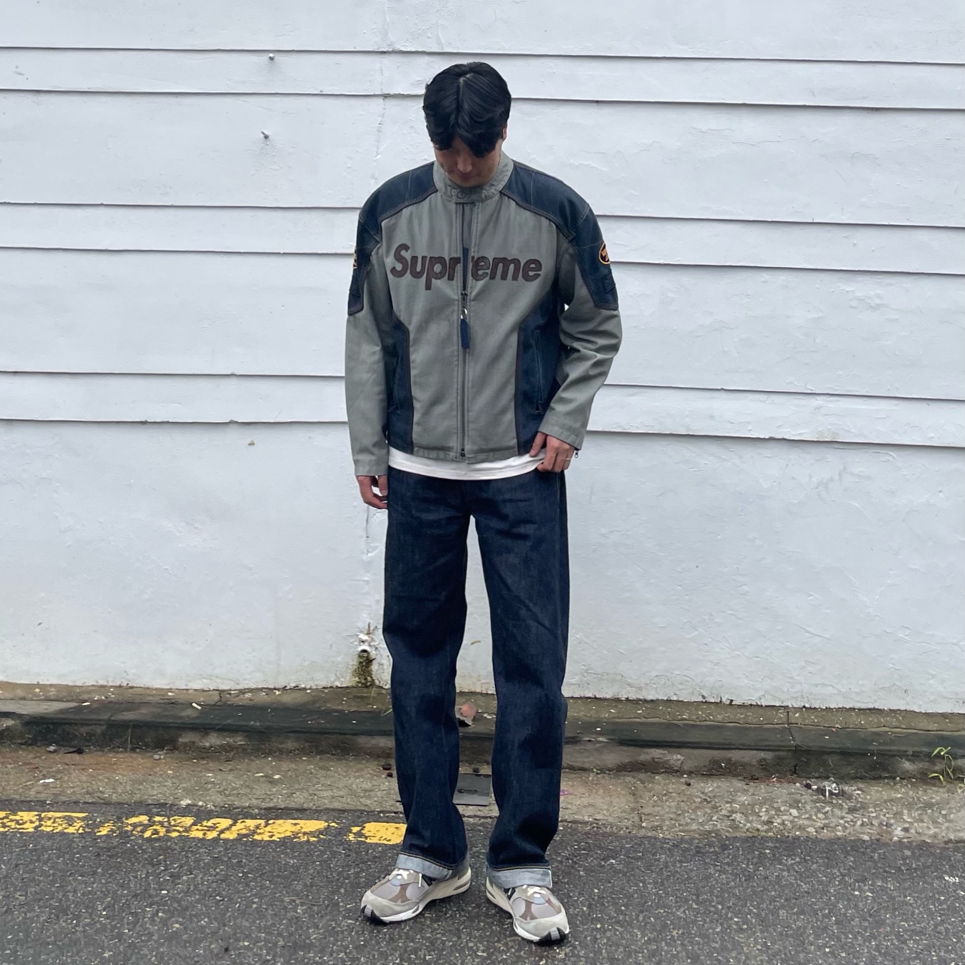 Supreme x Vanson Leathers Cordura Cotton Jacket Denim - 25SS, New Balance x JJJJound 991 Made in UK Grey 착용 스타일 - 2