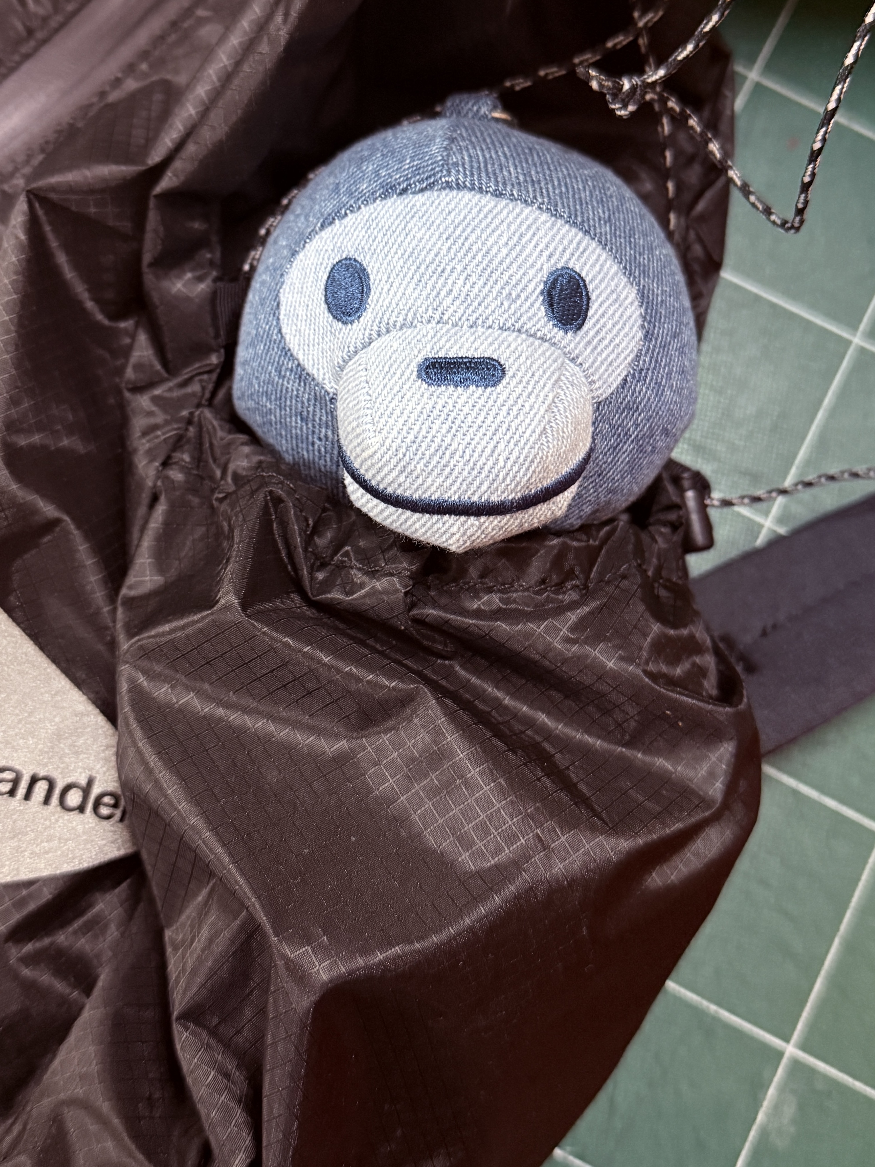 BAPE Baby Milo Plush Denim Doll Keychain Light Indigo, And Wander Sil Daypack Charcoal 착용 스타일 - 2