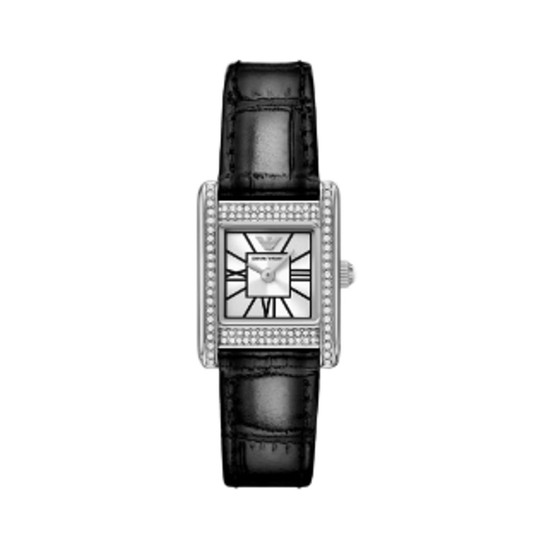 AR11660 (W) Emporio Armani Quartz Two-Hand 20mm Leather Watch Stainless Steel Black