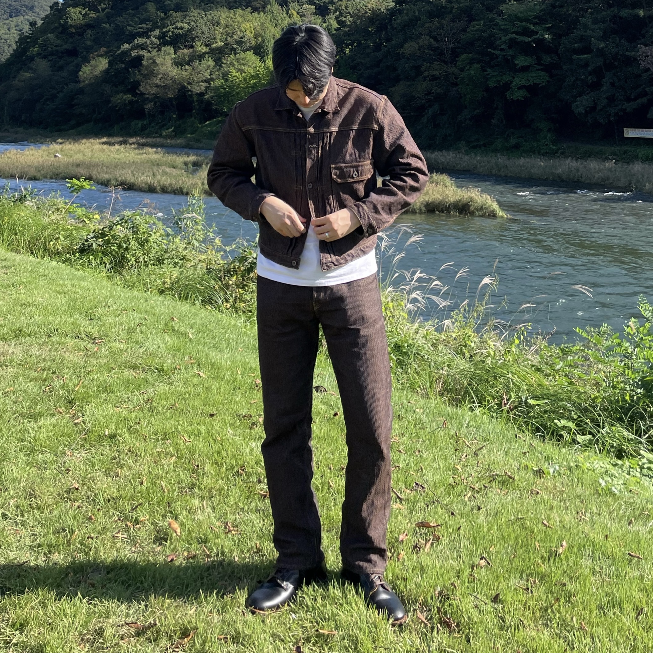 Kapital Century Denim 1st Jacket N5S Brown 착용 스타일 - 2