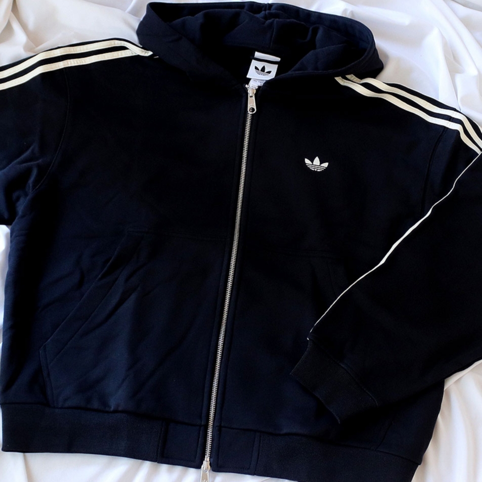 Adidas 3-Stripes Full-Zip Hoodie Black Cream White - KR Sizing, Adidas 3-Stripes Full-Zip Hoodie Black Cream White - US Sizing 착용 스타일