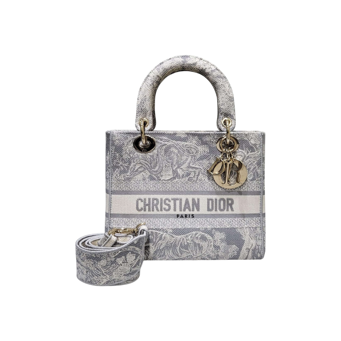 ITA29S427ETR Dior Gray Lady D Lite Medium Tote Bag with Strap