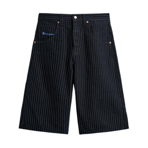 자라 x 챔피온 스트라이프 배기 핏 쇼츠 블루