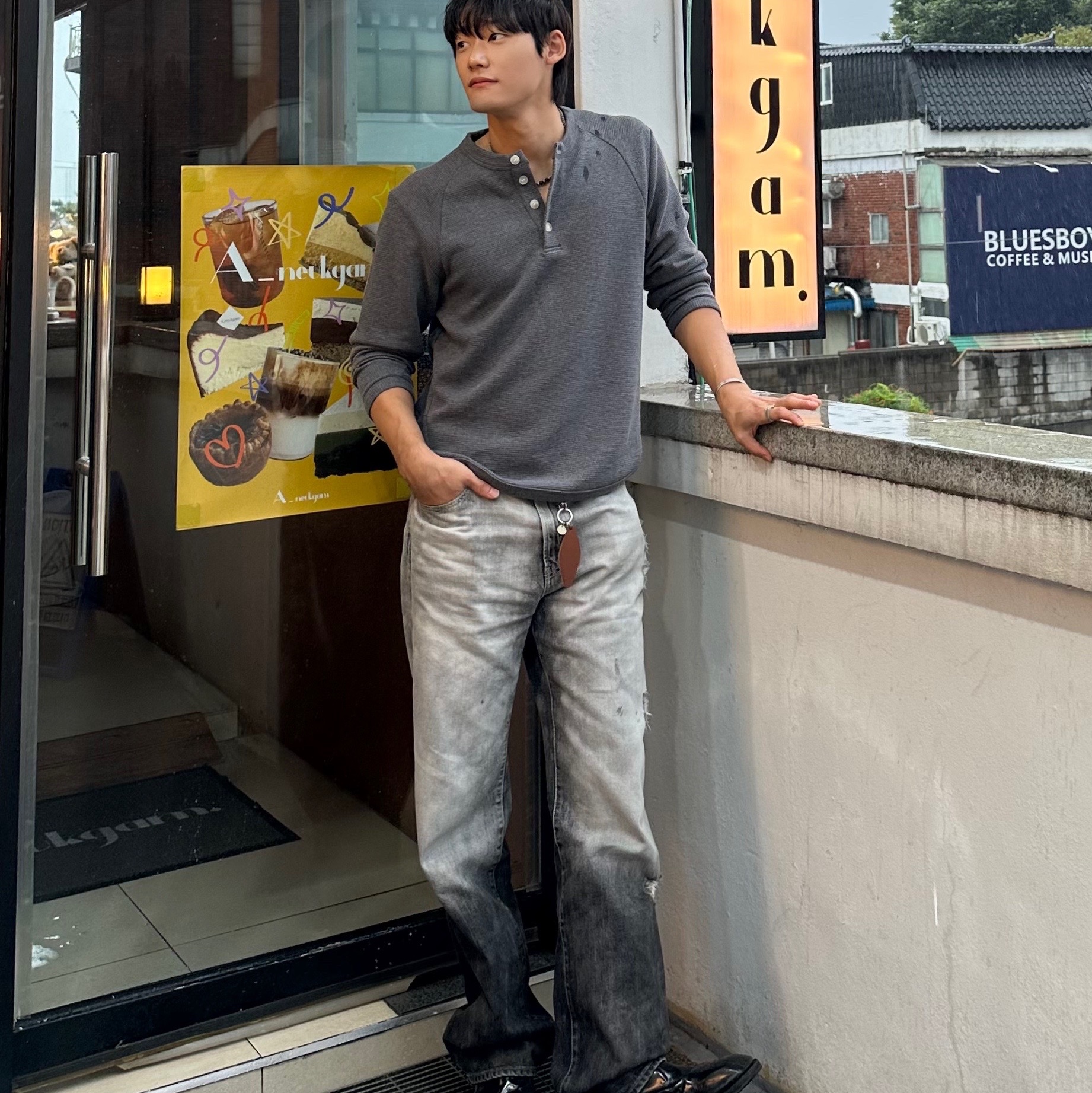 Ogarp Metal Keyring Silver, NOMANUAL NM Western Leather Belt Black 착용 스타일 - 2