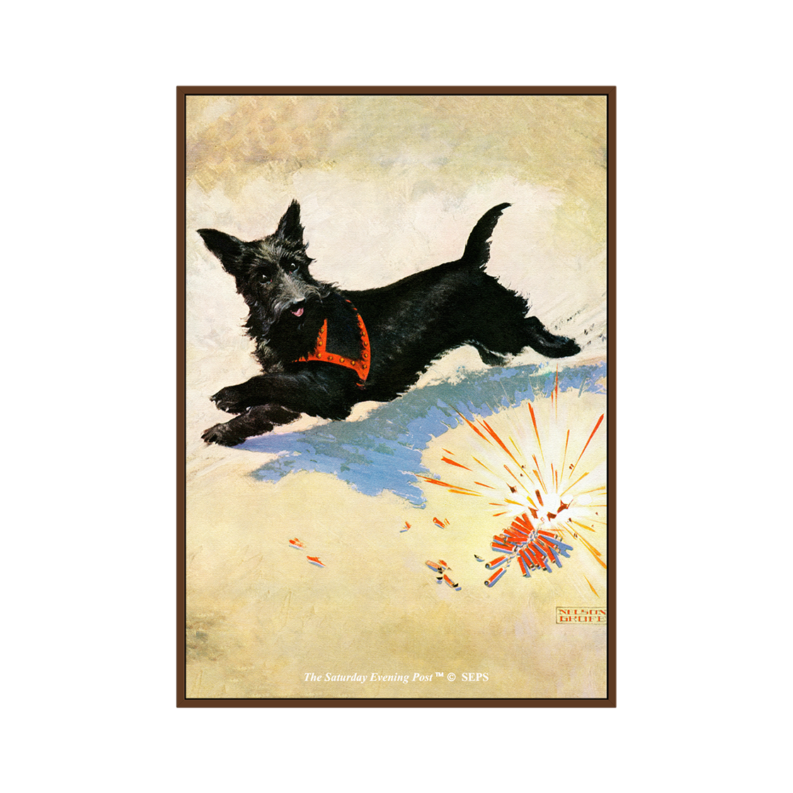 SFX3GD777A The Saturday Evening Post Framed Poster Dog and Firecrackers A2