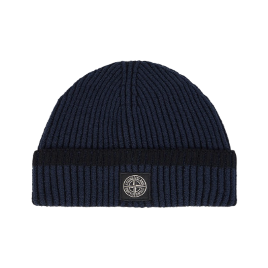스톤 아일랜드 N100003 바니스 리빙 컴퍼스 패치 믹스드 패브릭 바니스 풀 립 RWS 울 비니 네이비 블루 - 25FW(Stone Island N100003 Mixed Fabric Vanise Full Rib RWS Wool Beanie with Vanise Ribbing and Compass Patch Navy Blue - 25FW)