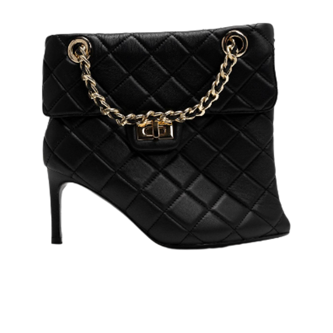 (W) 메종 미하라 야스히로 퀼티드 백 디테일 핀 힐 쇼트 부츠 블랙((W) Maison Mihara Yasuhiro Quilted Bag Detail Pin Heel Short Boots Black) - 1