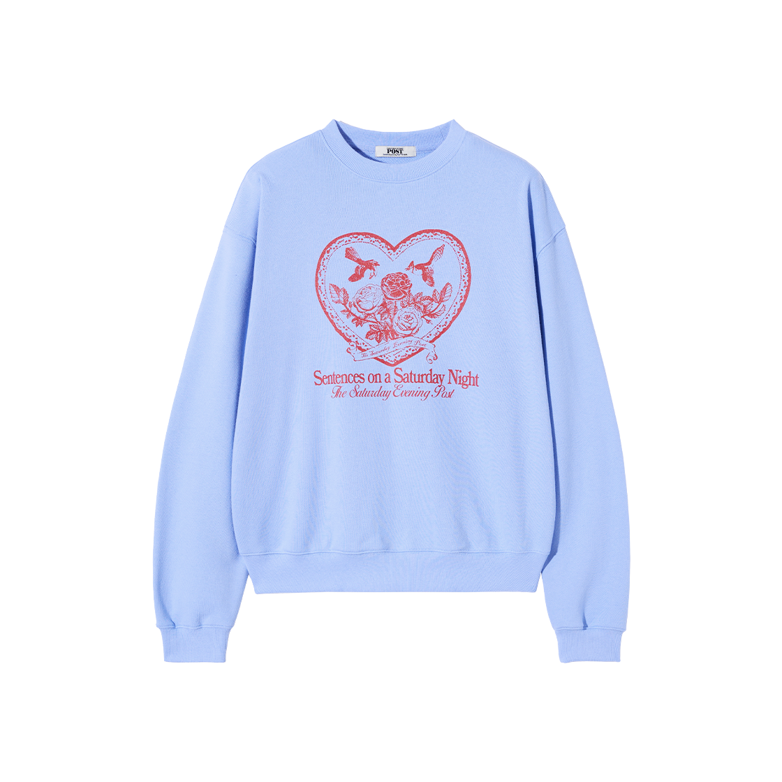더 새터데이 이브닝 포스트 하트 버드 그래픽 스웨트셔츠 라이트 블루(The Saturday Evening Post Heart Bird Graphic Sweat Shirt Light blue)