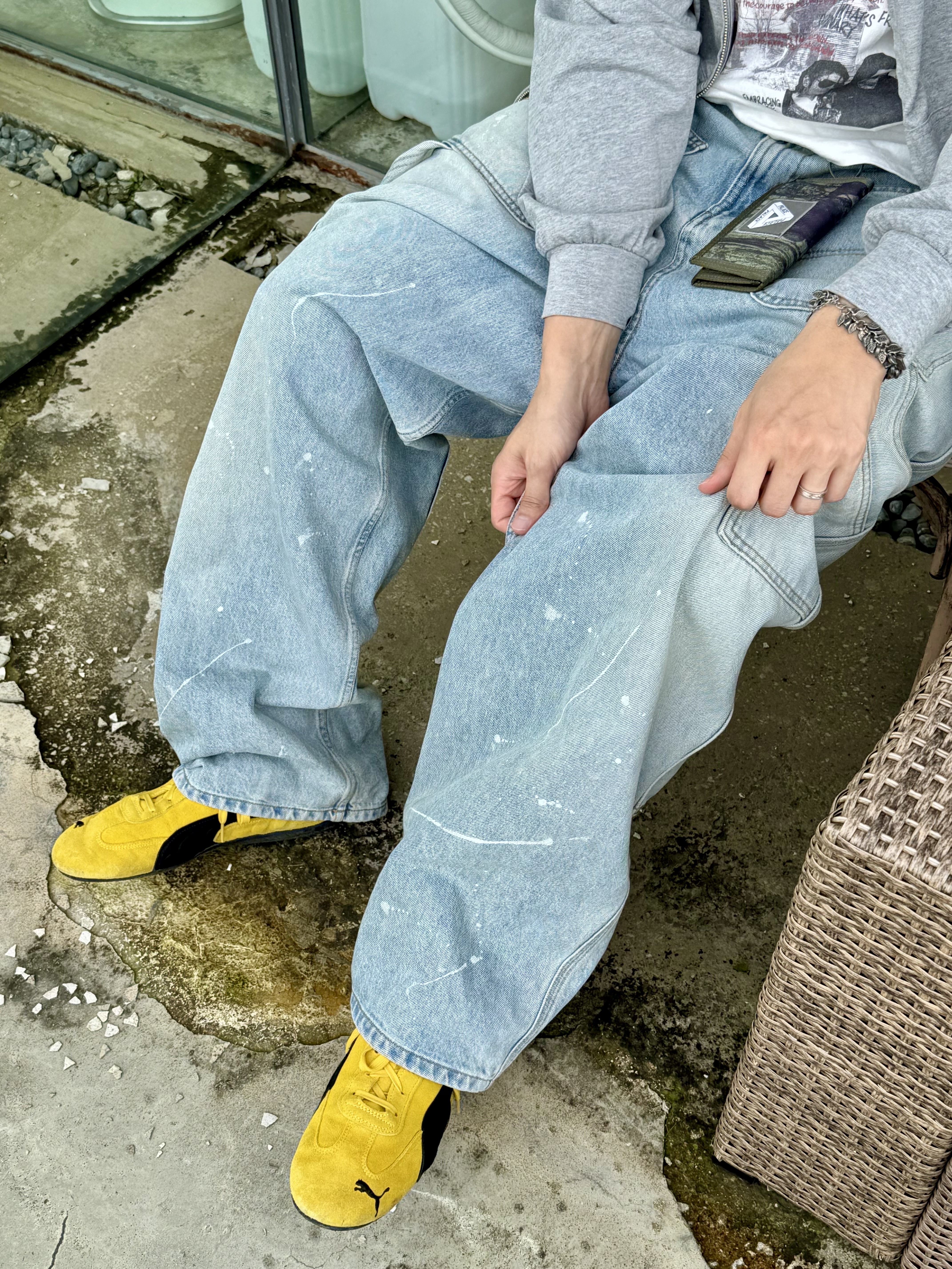 Puma Speedcat OG Pele Yellow Puma Black, Project G/R Backward Carpenter Pants Blue 착용 스타일 - 6